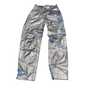 IRO Nil Silver Metallic 100% Lamb Leather Carrot Leg Pants Women's Size 32